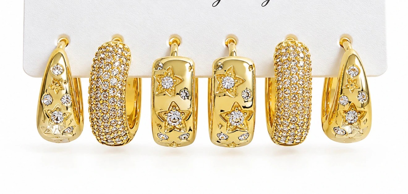 14K Kaplama Zirkon Taşlı Çoklu Küpe