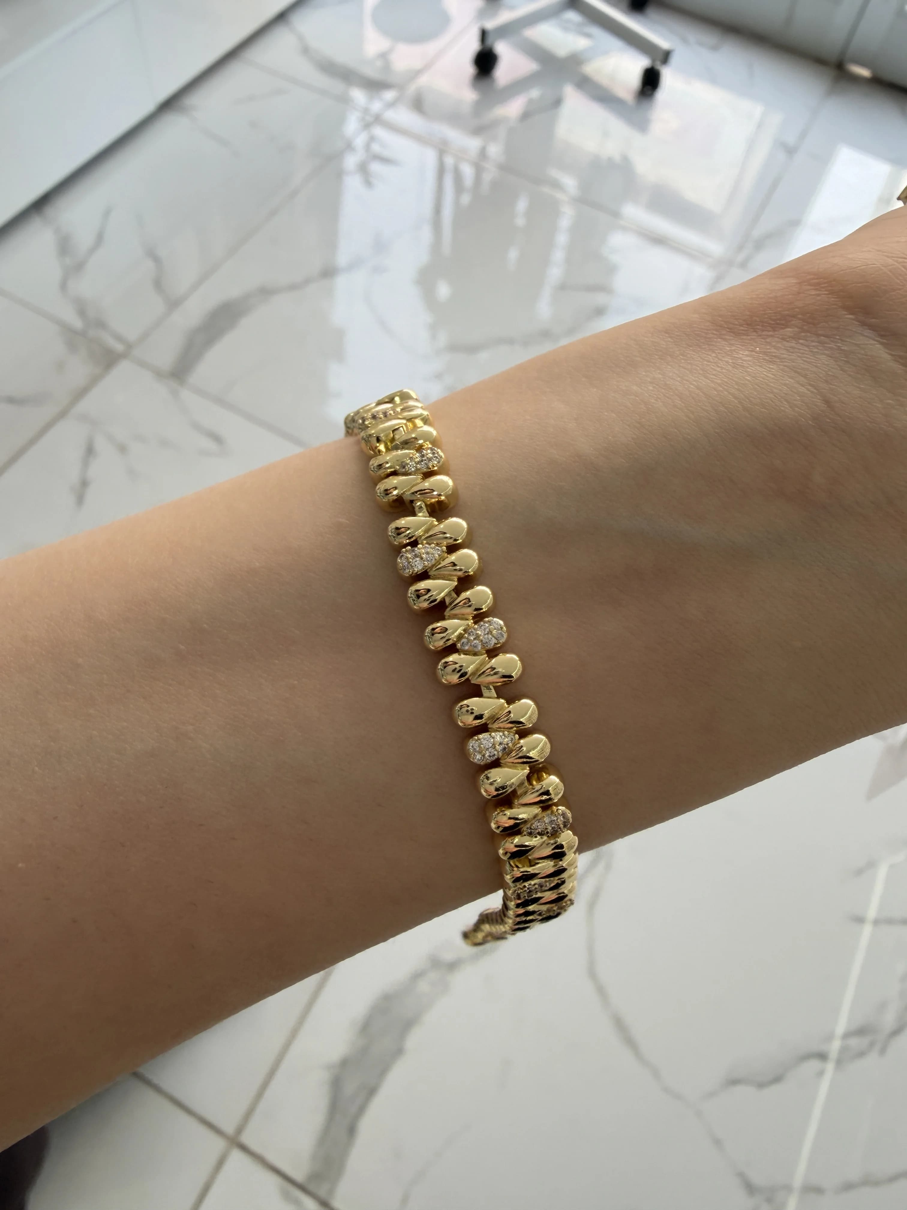 14K CM Altın Kaplama Btişik Damla Hasır Bileklik