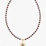 Vip Bordo Kristal Taş Güneş Kolye