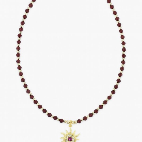 Vip Bordo Kristal Taş Güneş Kolye