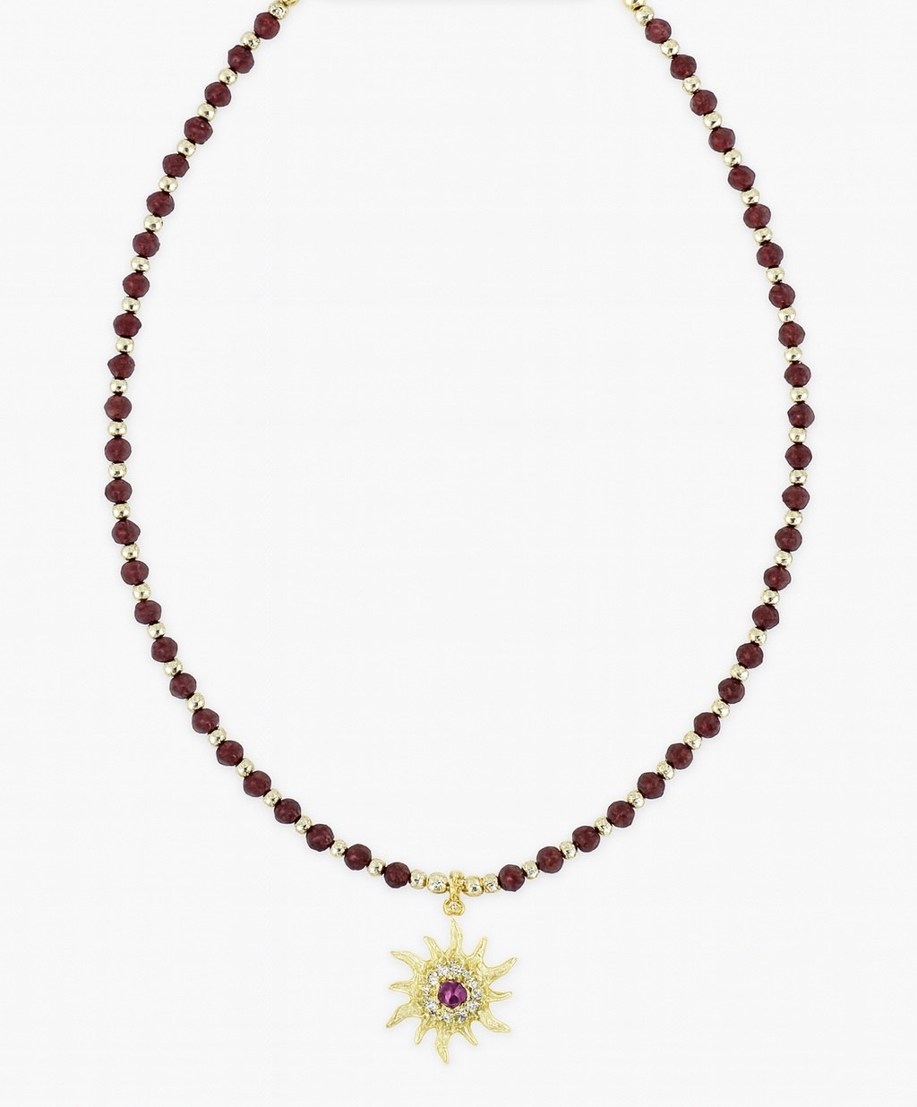 BE18F16A-5FFE-4992-939C-3D517FB0BE06 Vip Bordo Kristal Taş Güneş Kolye - Görsel 1