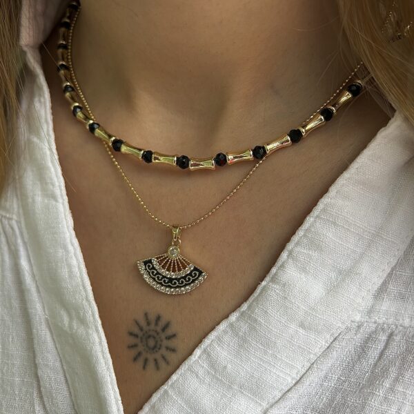 Vip Siyah Yelpazeli Set Kolye