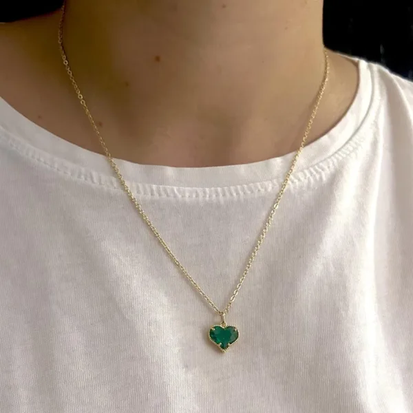 Kadın Zümrüt Yeşil Taş Kalp Kolye