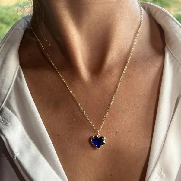Kadın Saks Mavi Kalp Kolye