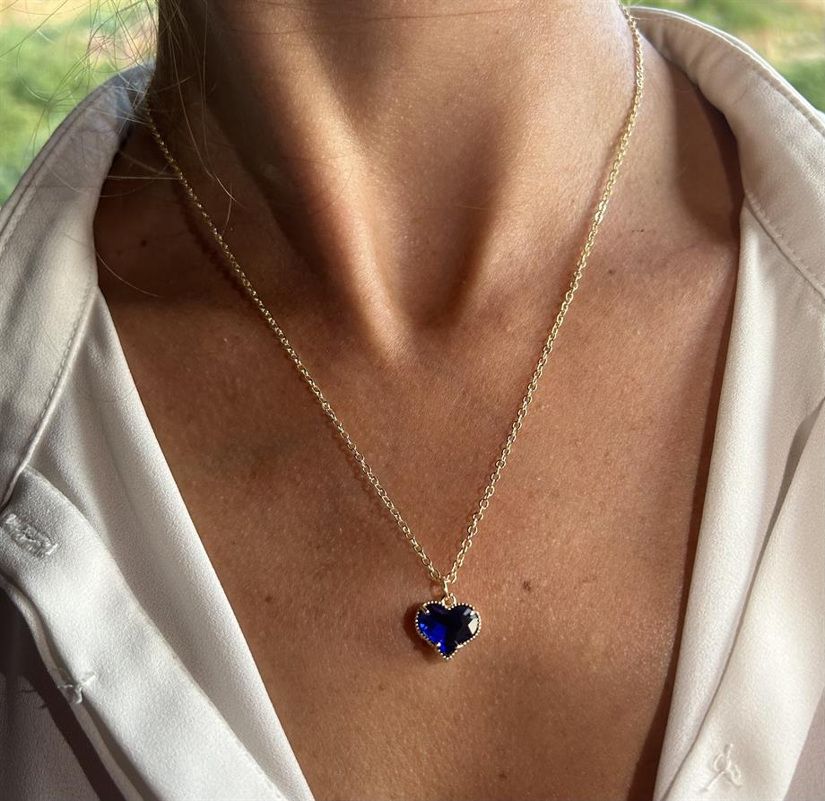 image_1950 Kadın Saks Mavi Kalp Kolye - Görsel 1