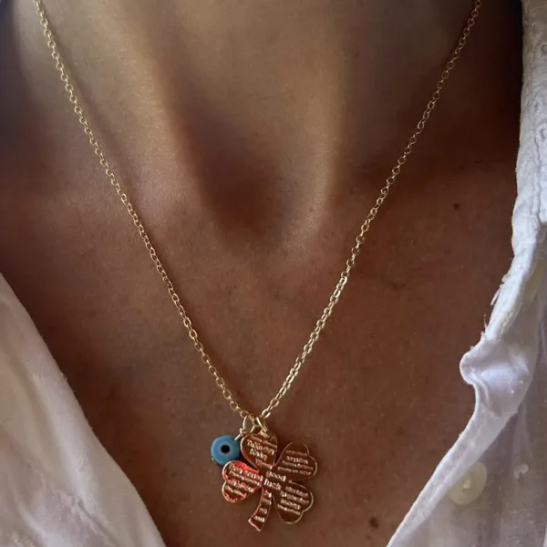 Kadın Şans Yazılı Yonca Kolye