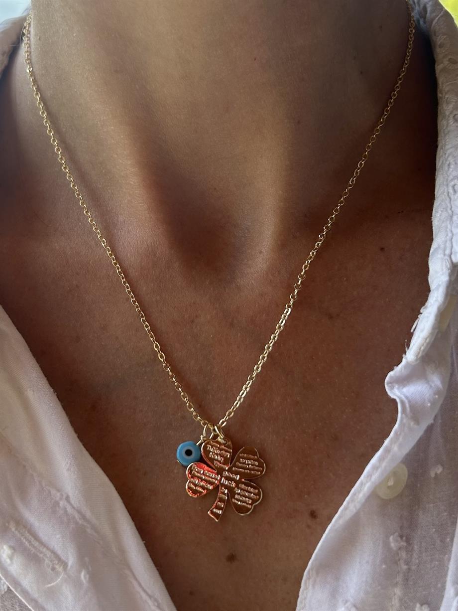 image_1950 Kadın Şans Yazılı Yonca Kolye - Görsel 1