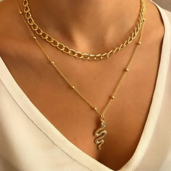 Yılan Kadın Kolye 2’li Kombin Altın Gold Renk