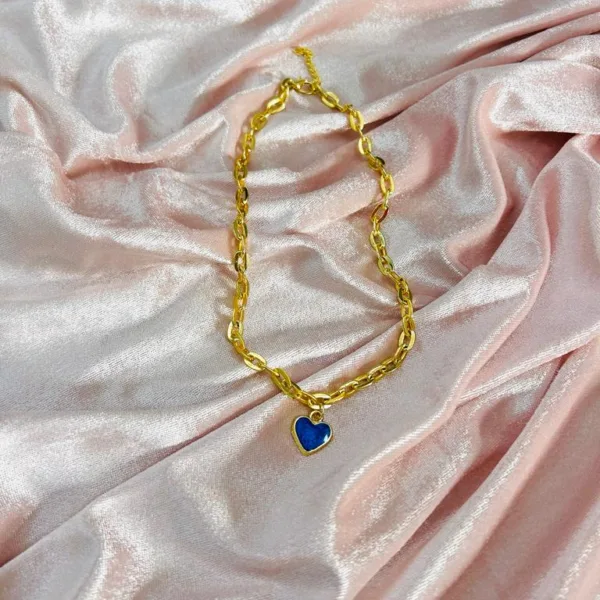 Vip Gold Zincir Mavi Kalp Charm Kolye