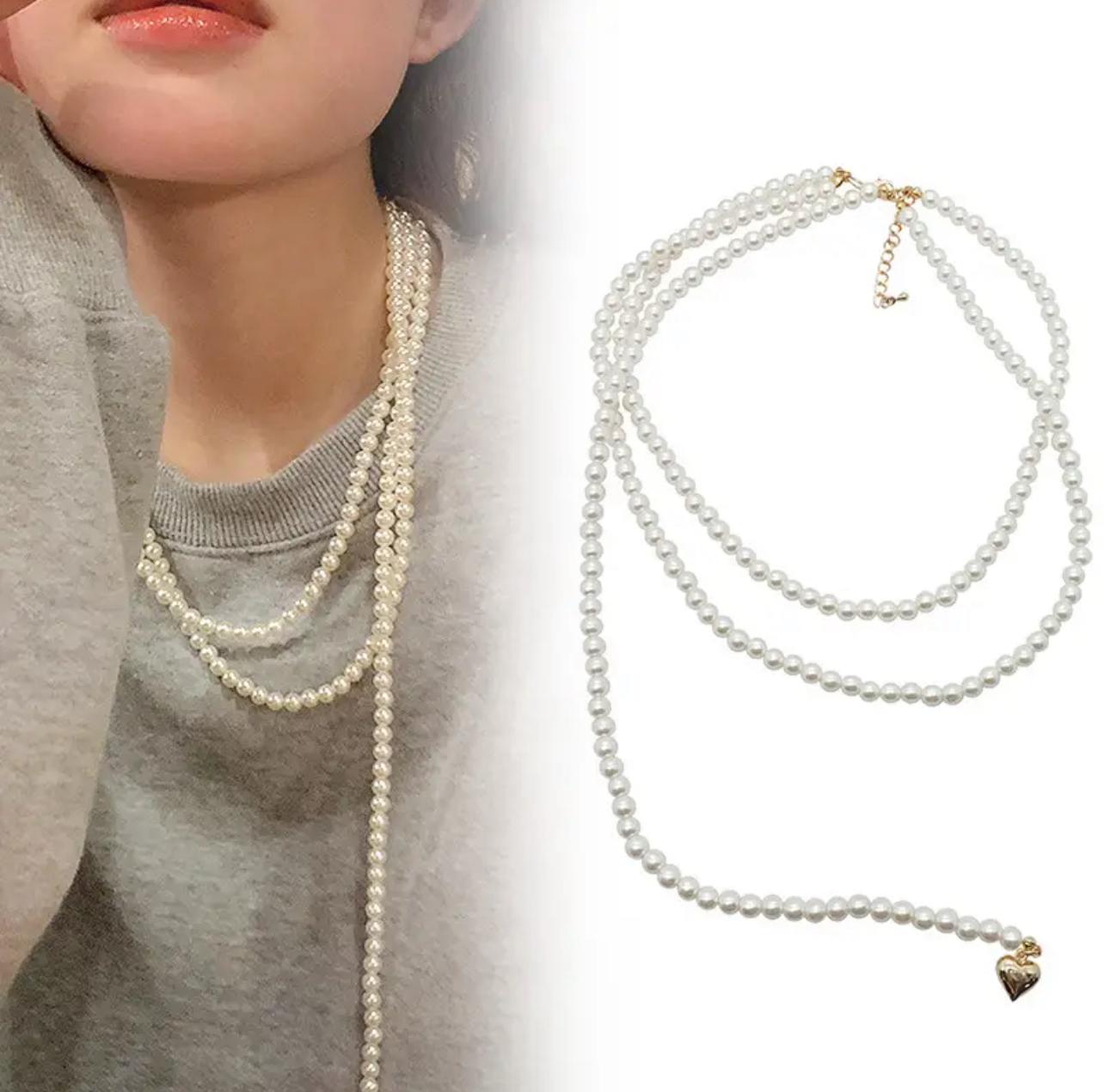 Ucu Kalpli Tasarım İnci Kolye Ucu Kalpli Tasarım İnci Kolye - Görsel 1