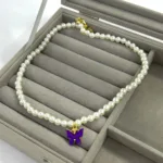 Mor Kelebek İnci Kolye