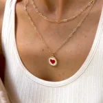 Vip Gold 2 li Zincir Kırmızı Kalp Kolye