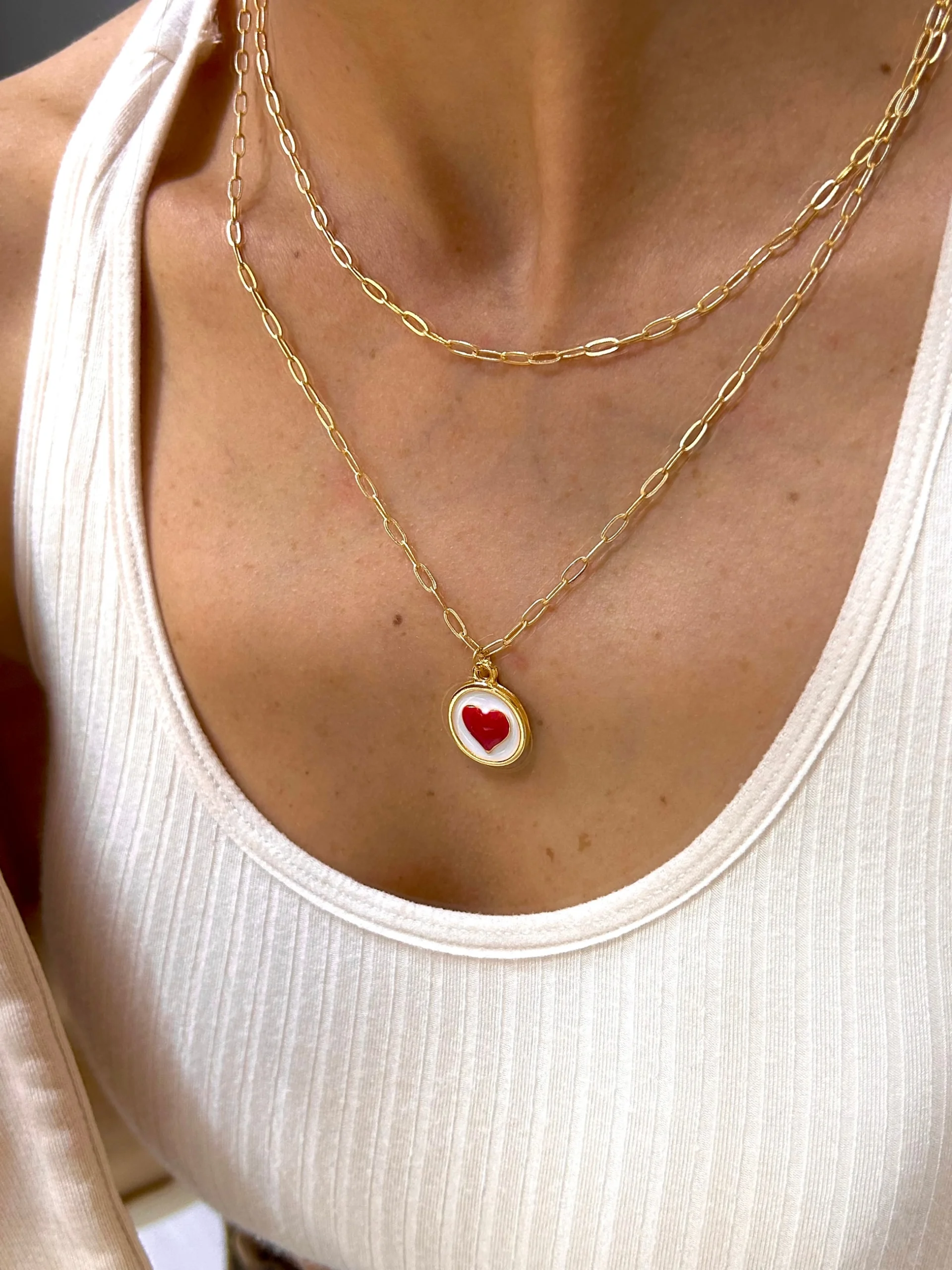 Vip Gold 2 li Zincir Kırmızı Kalp Kolye Vip Gold 2 li Zincir Kırmızı Kalp Kolye - Görsel 1