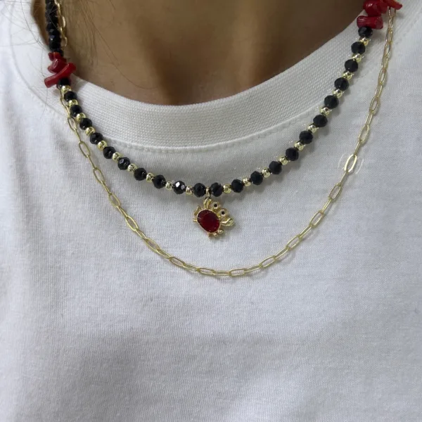 Vip Tasarım Kırmızı Yengeç 2 li Kolye