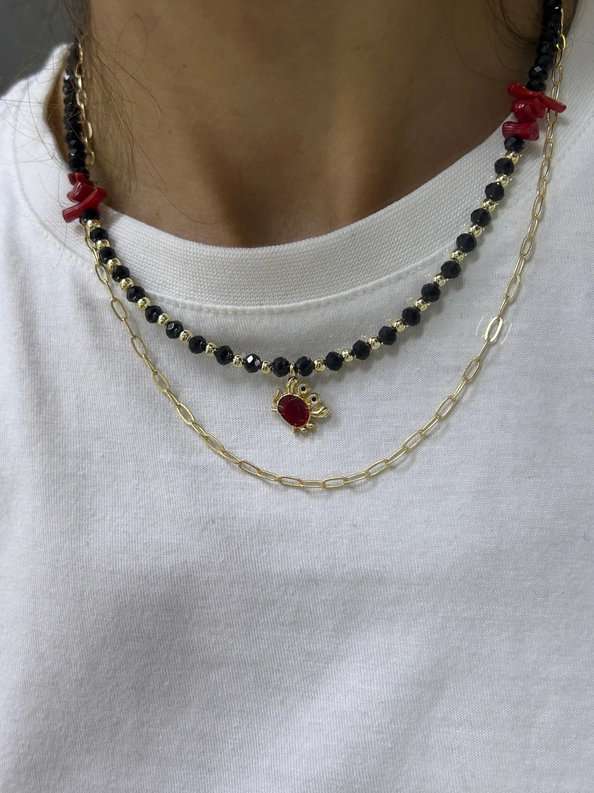 Vip Tasarım Kırmızı Yengeç 2 li Kolye Vip Tasarım Kırmızı Yengeç 2 li Kolye - Görsel 1