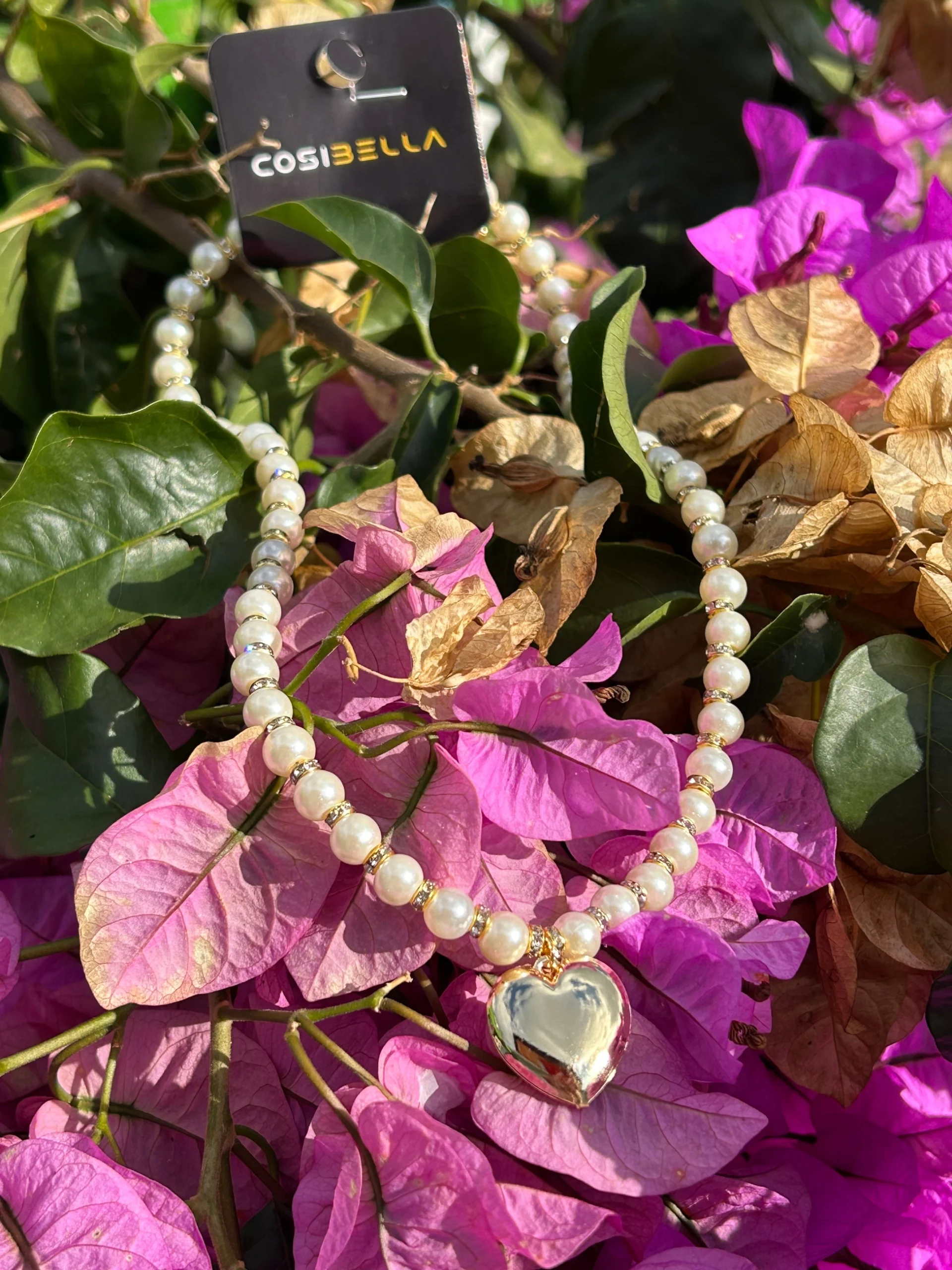 Cam İnci Kalp Uçlu Sıra Taş Kolye İnci Kalp Uçlu Sıra Taş Kolye - Görsel 1