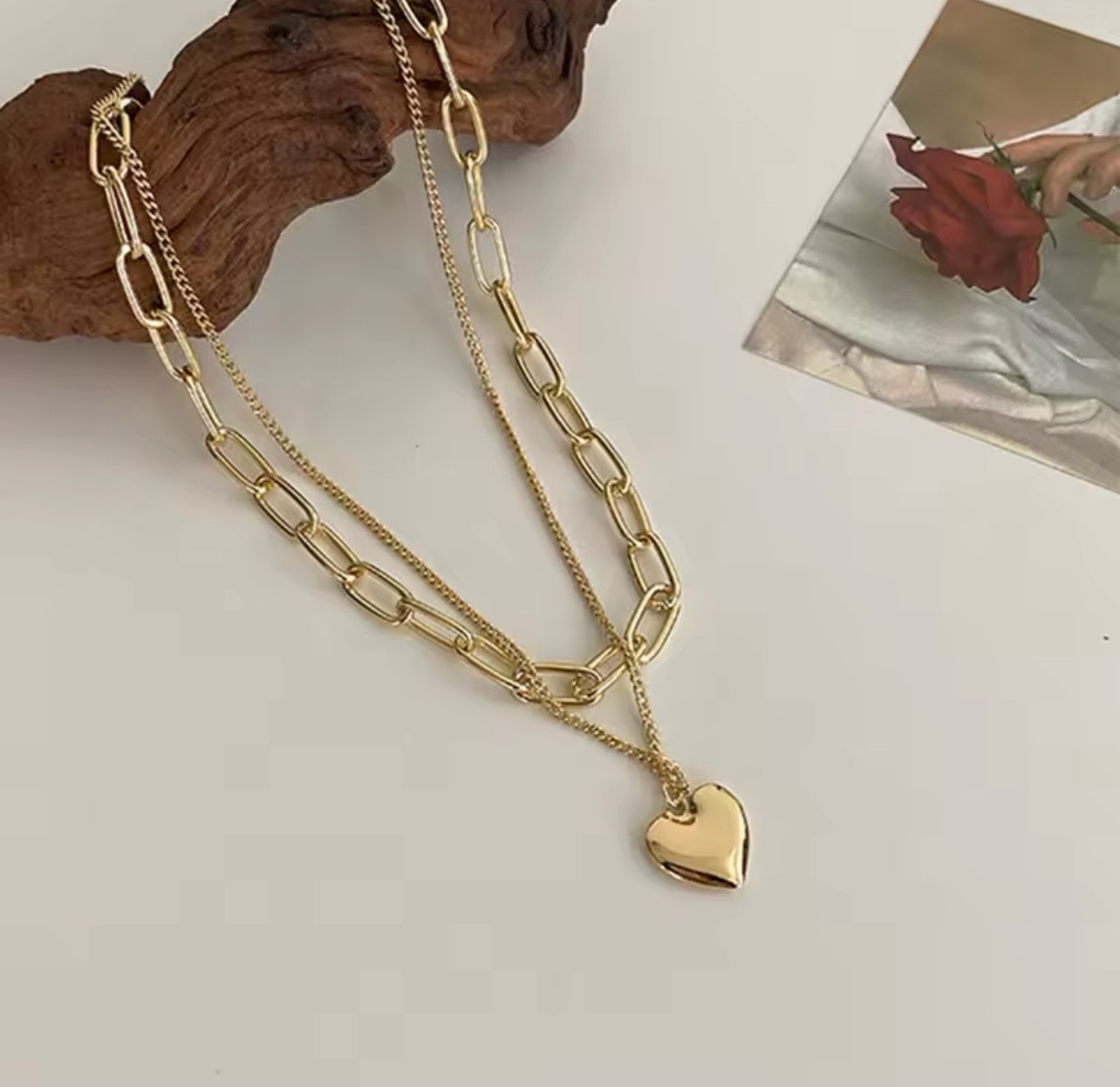 Vip 2 li Gold Zincir Kalp Kolye Vip 2 li Gold Zincir Kalp Kolye - Görsel 1