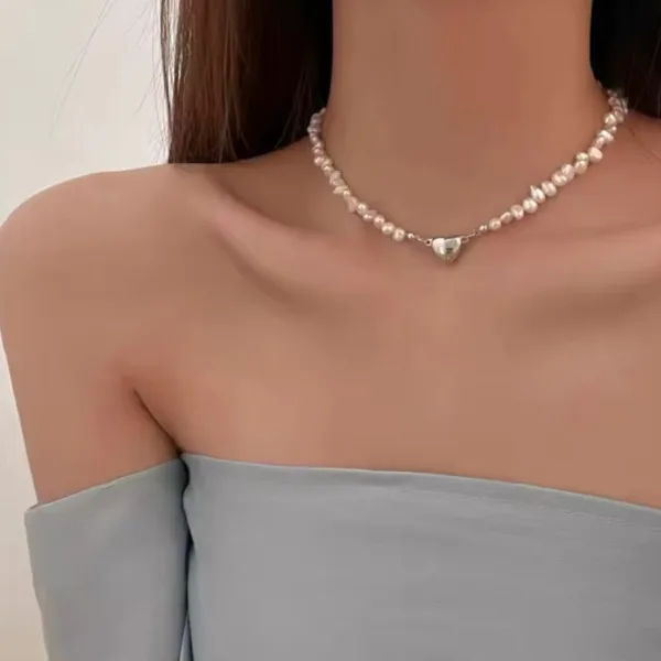 Mıknatıslı Kalp Barok İnci Kolye