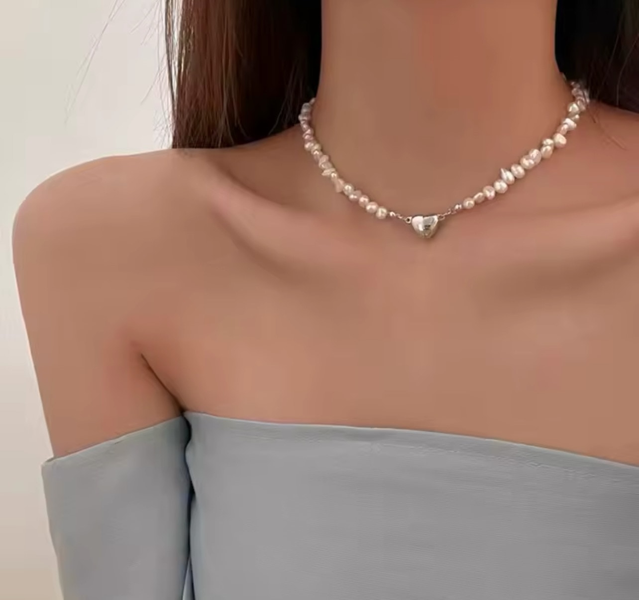 Mıknatıslı Kalp Barok İnci Kolye Mıknatıslı Kalp Barok İnci Kolye - Görsel 1