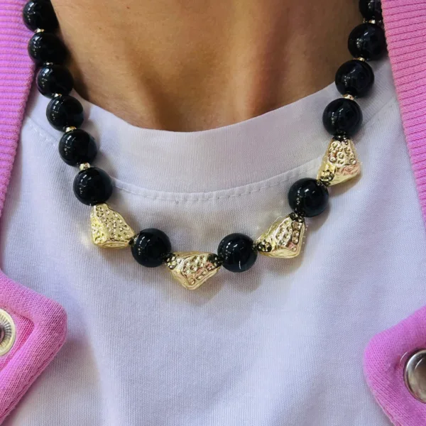 Vip Kemik Siyah Gold Tasarım Kolye