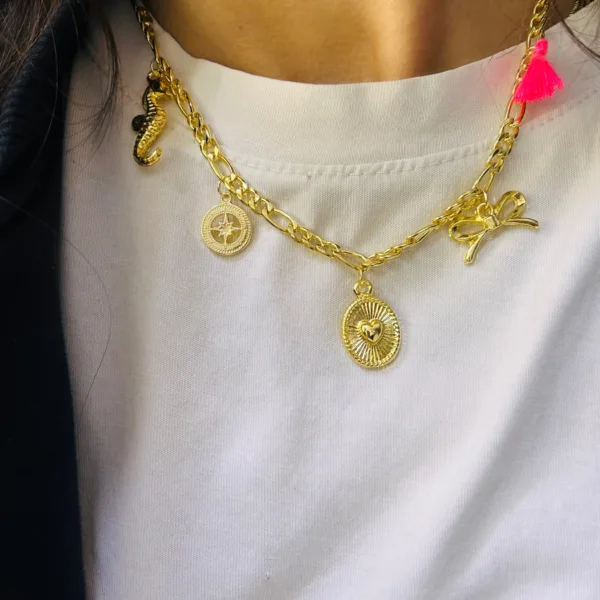 Vip Pembe Detay Fiyonklu Charm Kolye