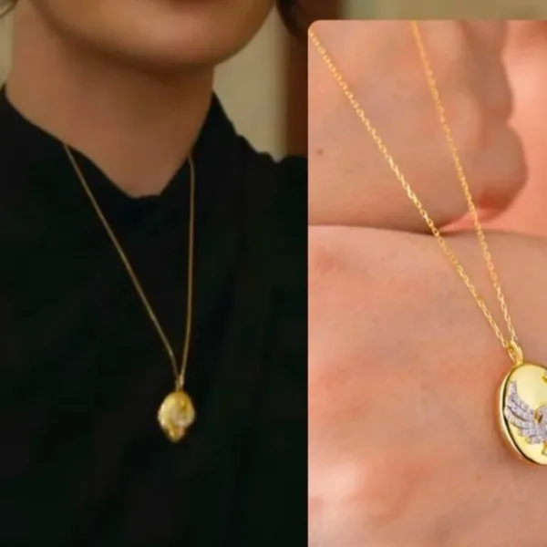 Çelik Taşlı Anka Kuşu Alya Kolyesi (50 cm Uzunluk)