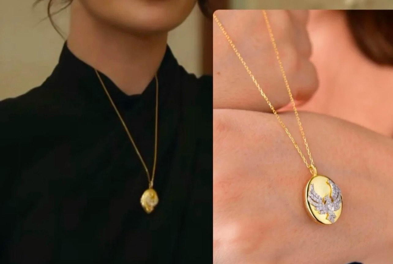 image_1950 Çelik Taşlı Anka Kuşu Alya Kolyesi (50 cm Uzunluk) - Görsel 1