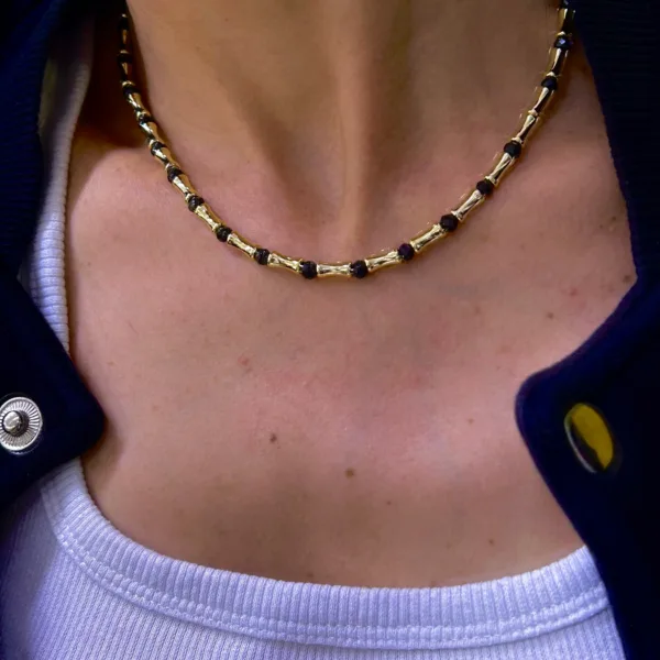 Vip Gold Kemik Siyah Kristal Kolye