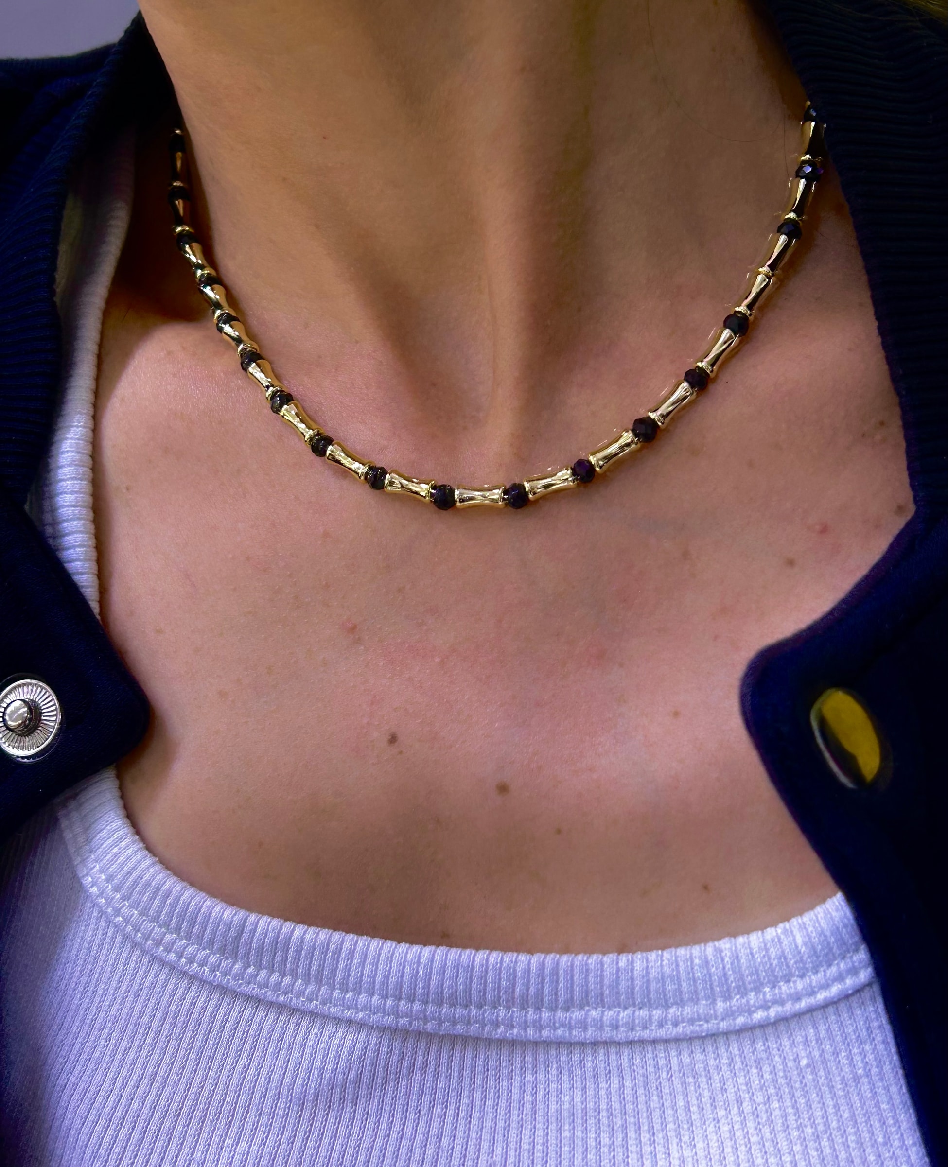 image_1950 Vip Gold Kemik Siyah Kristal Kolye - Görsel 1