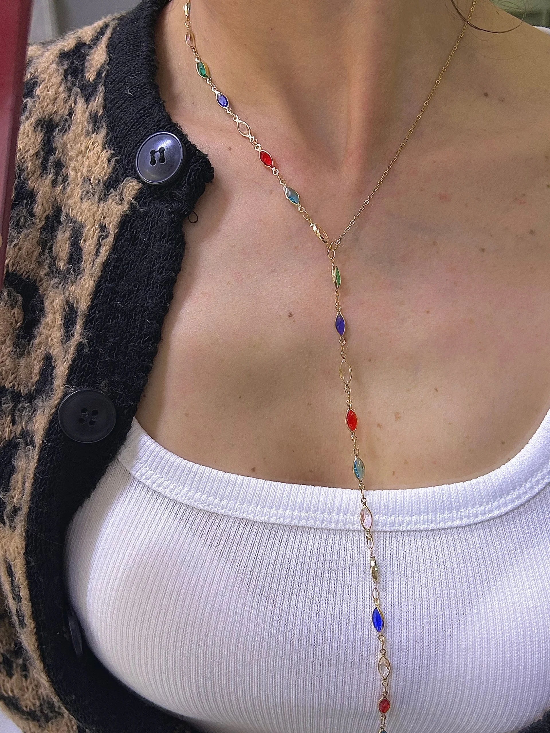 image_1950 Renkli Yarım Y Kolye - Görsel 1