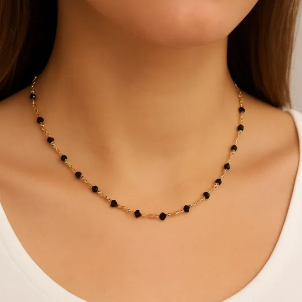 Çelik Siyah Kristal Kolye