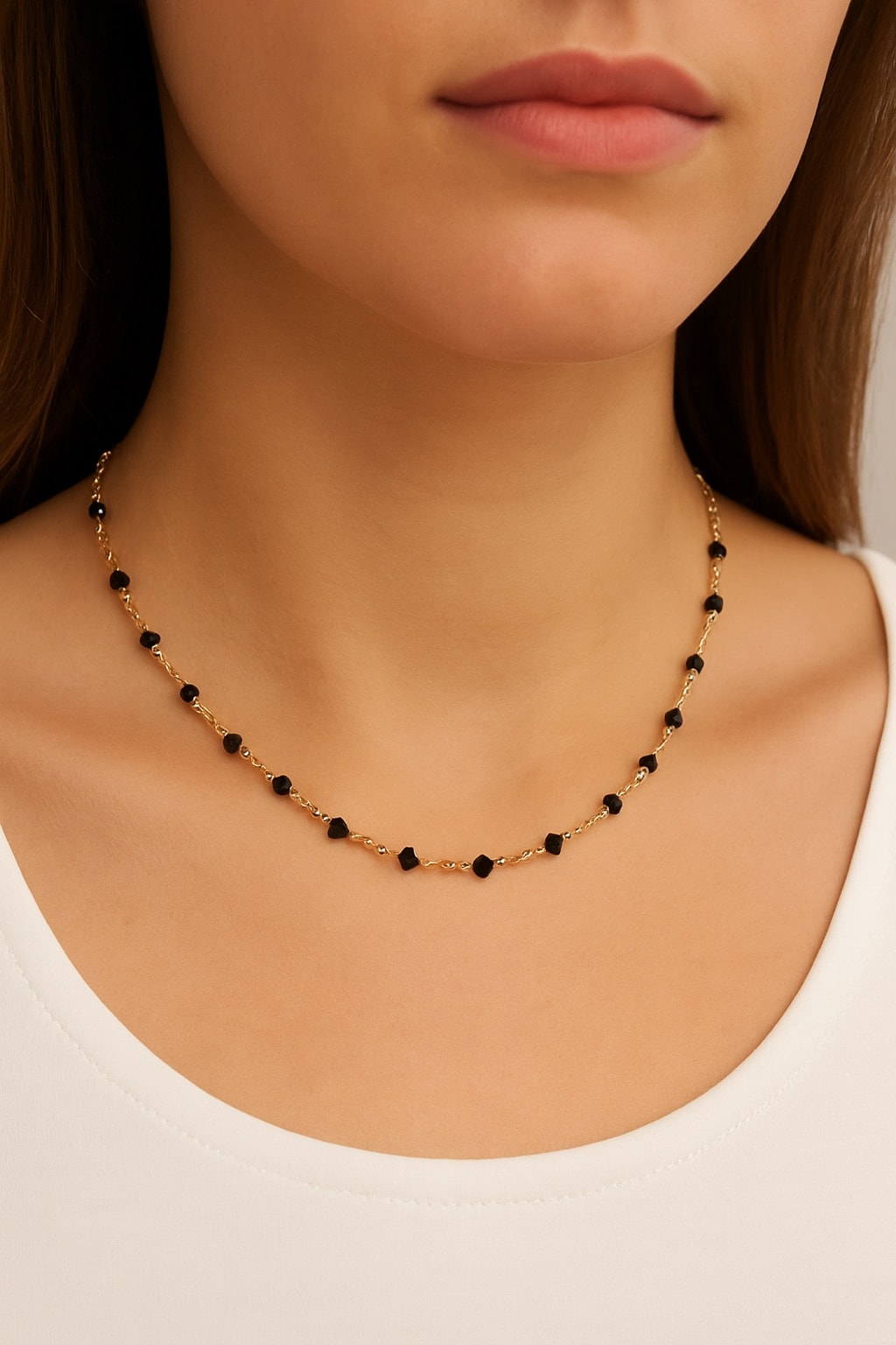 image_1950 Çelik Siyah Kristal Kolye - Görsel 1