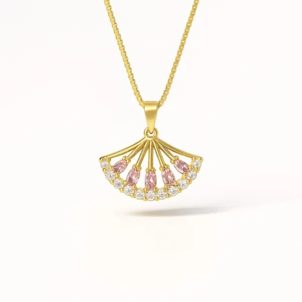 Altın Kaplama Mini Yelpaze Pembeli Kolye