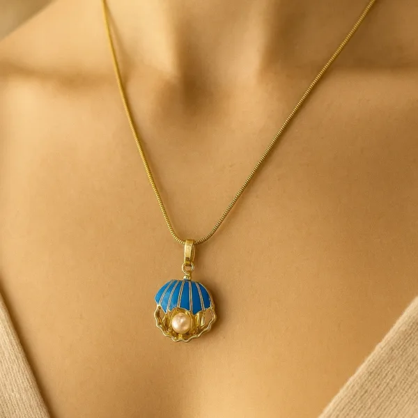 Çelik Mavi İstiridye İnci Kolye