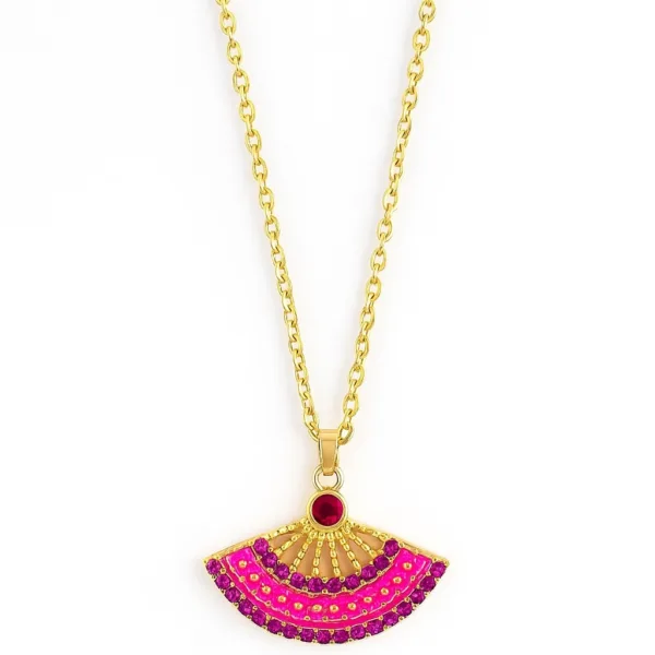 Çelik Pembe Yelpaze Kolye