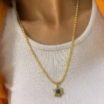 Altın Kaplama Pul Zincir Taşlı Güneş Kolye