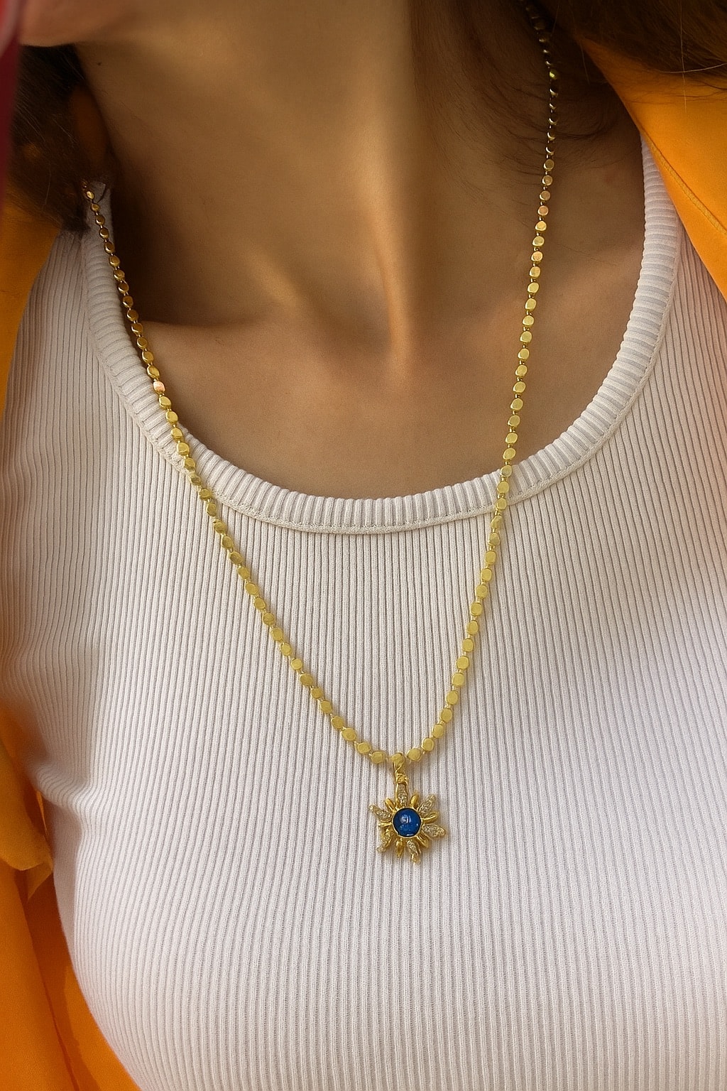 image_1950 Altın Kaplama Pul Zincir Taşlı Güneş Kolye - Görsel 1