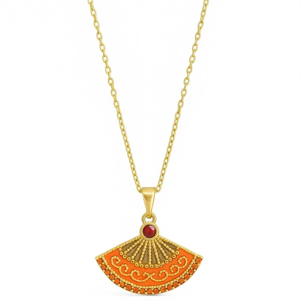 Çelik Turuncu Yelpaze Kolye