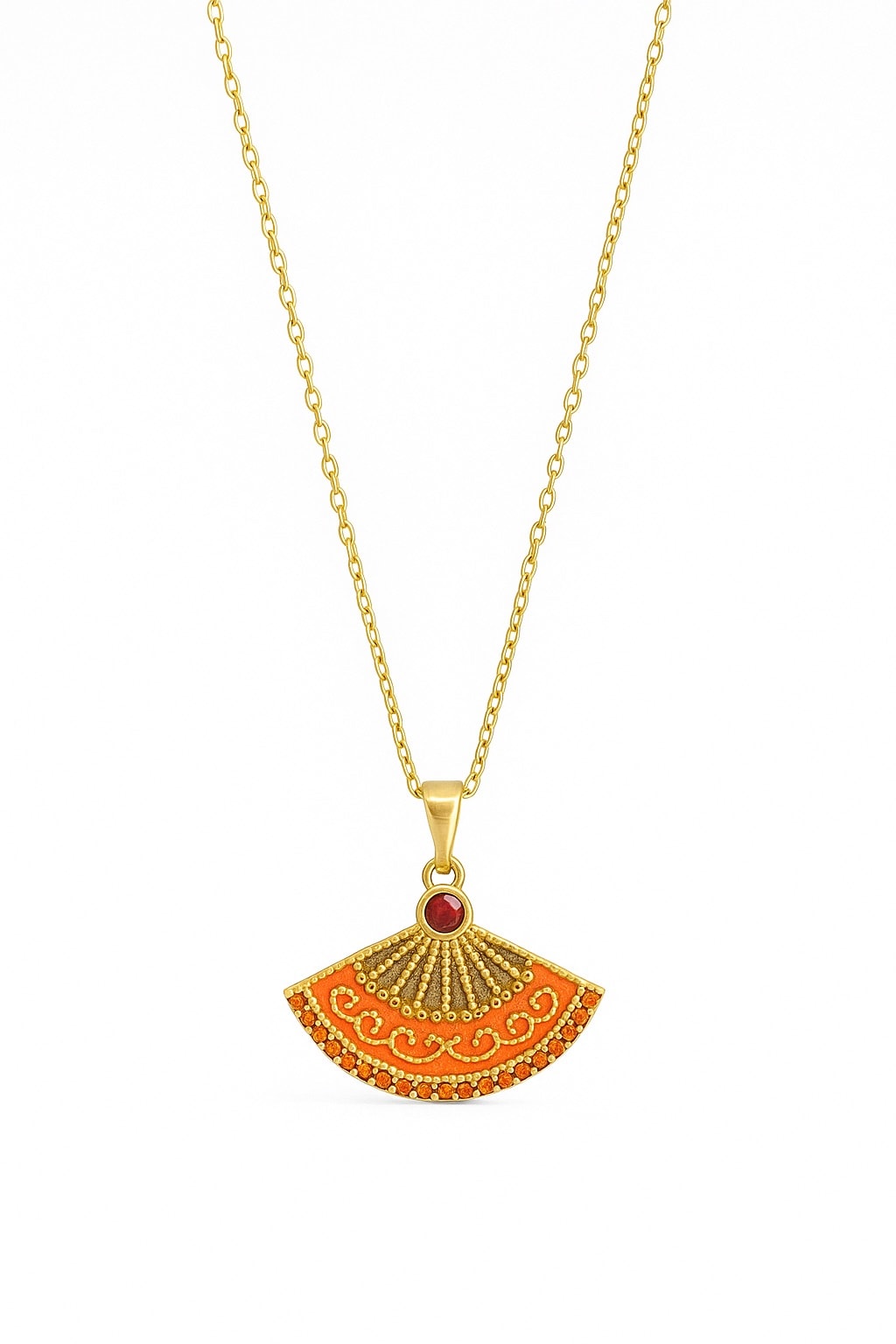 image_1950 Çelik Turuncu Yelpaze Kolye - Görsel 1