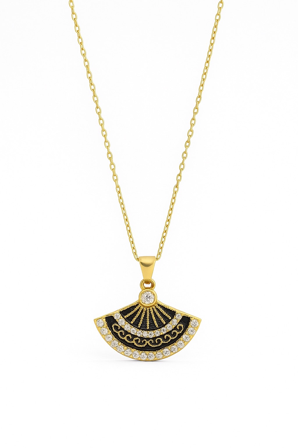 image_1950 Çelik Siyah Yelpaze Kolye - Görsel 1