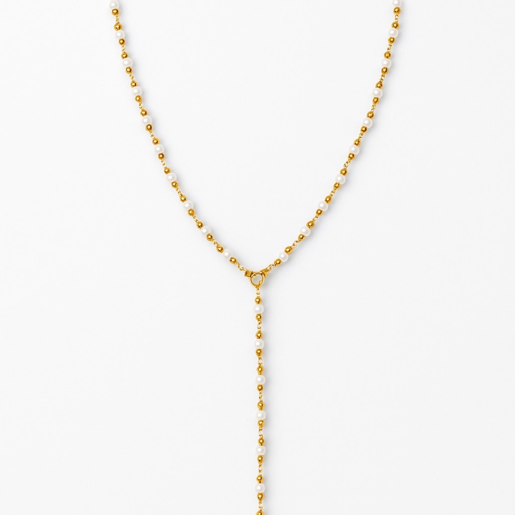 image_1950 Çelik Mini İncili Y Kolye - Görsel 1