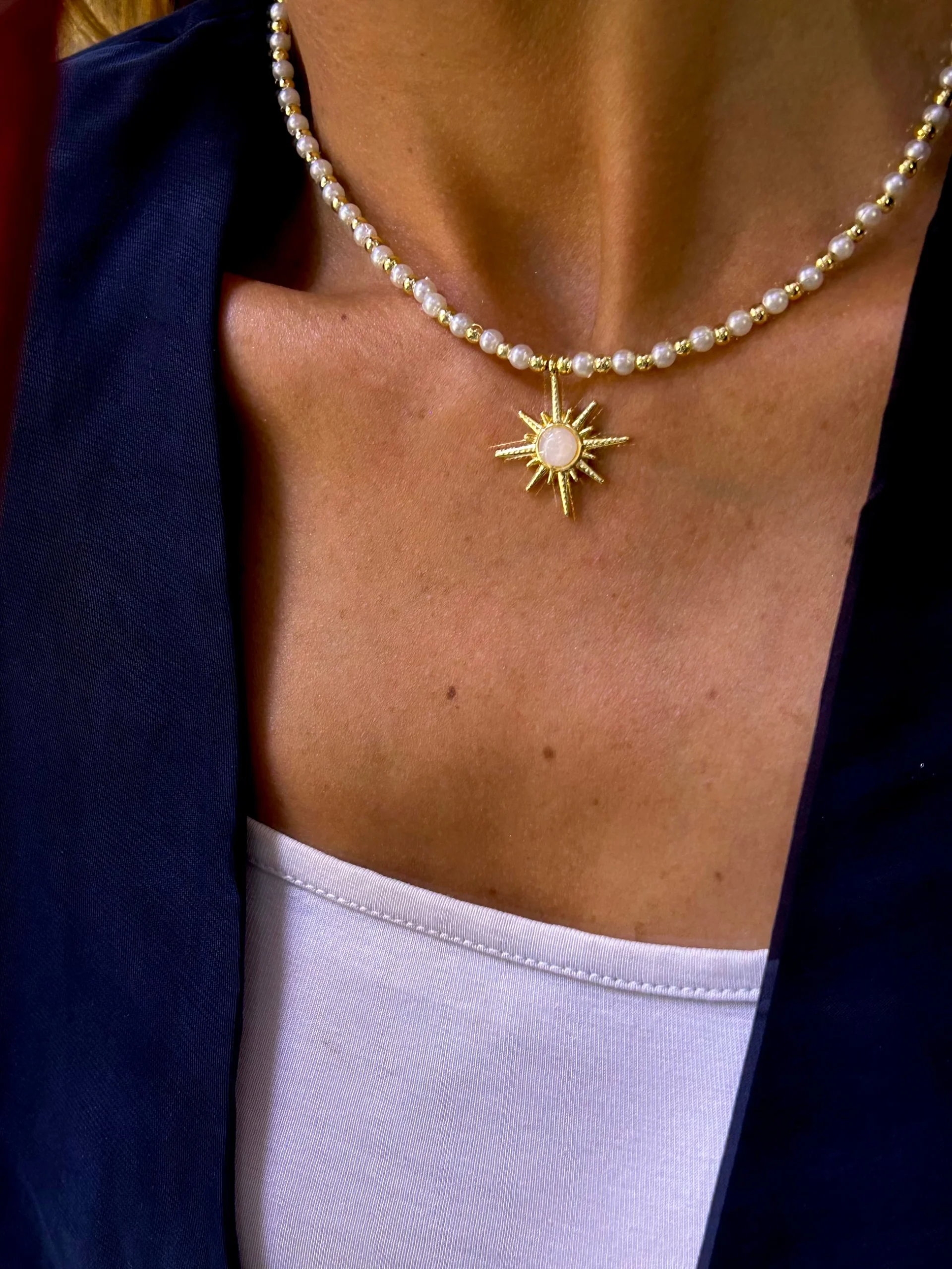 image_1950 Krem Boncuk Kuzey Yıldızı Rüya Kolye - Görsel 1