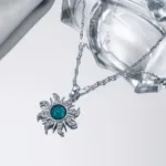 Çelik Gümüş Renk Güneş Firuze Kolye