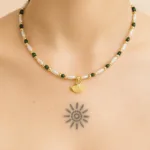 Vip Uzun İnci Yeşil Detay Yelpaze Rüya Kolye