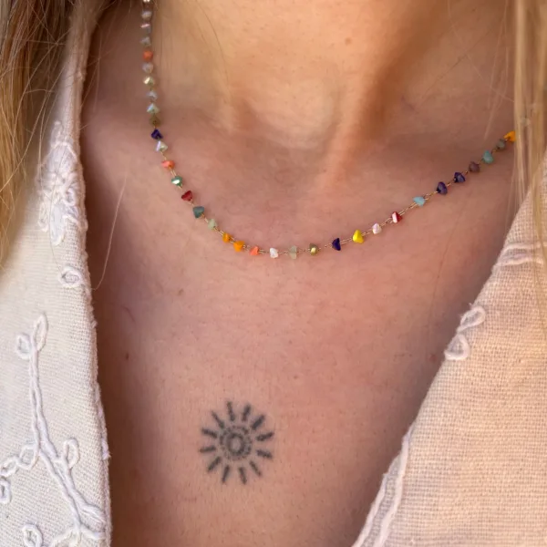 Çelik Kristal Renkli Kolye