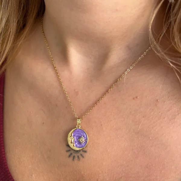 Çelik Lila Ay Gece Kolye