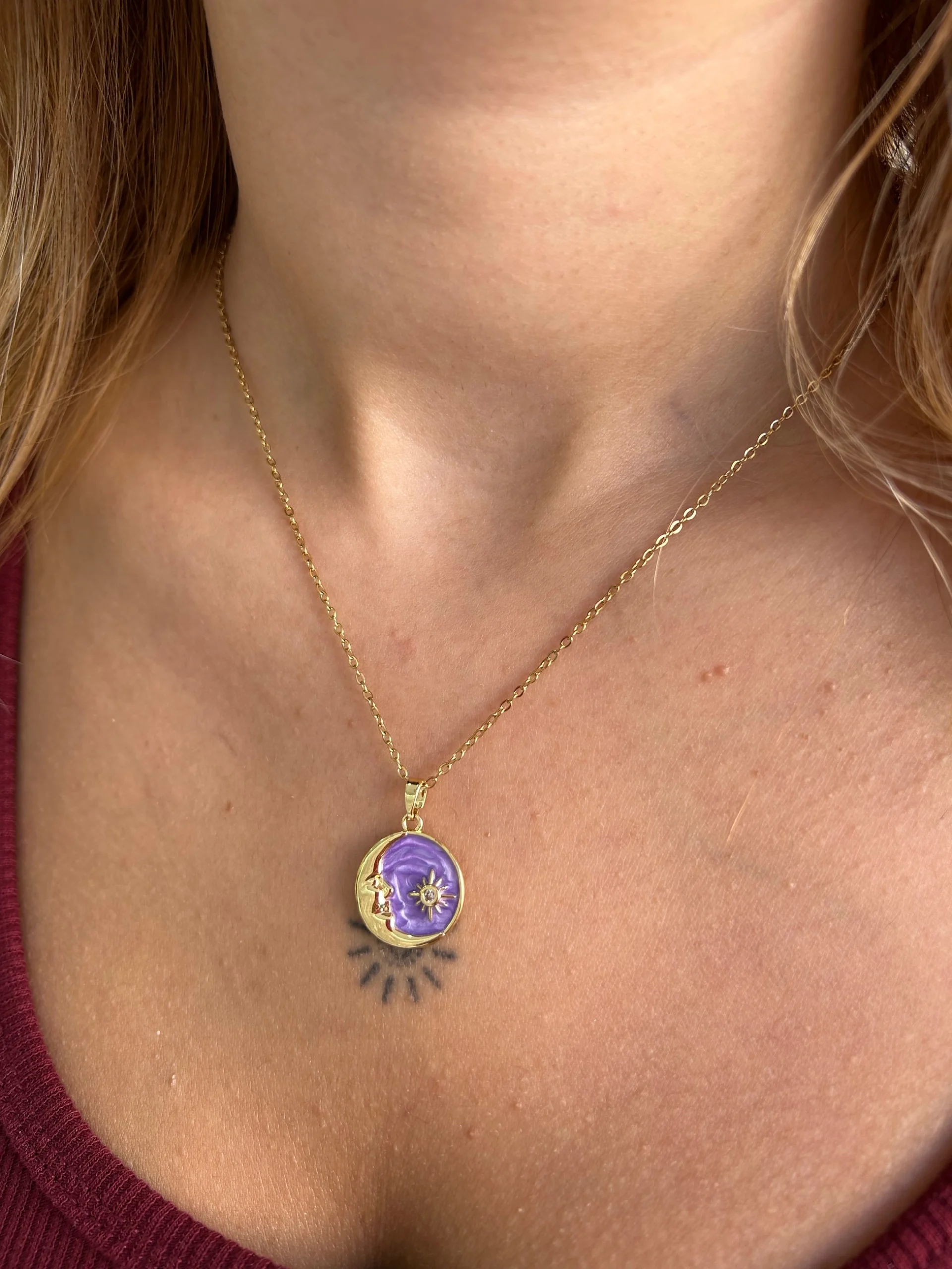 image_1950 Çelik Lila Ay Gece Kolye - Görsel 1