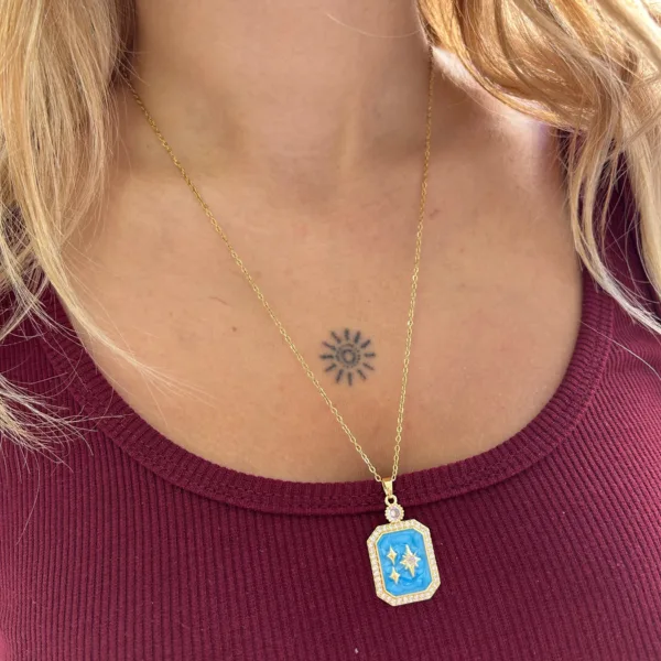 Çelik Mavi Kutup Yıldızı Uzun Kolye 50 cm