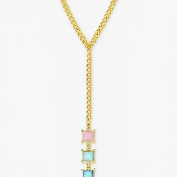 Vip Renkli Baget Gold Y Kolye