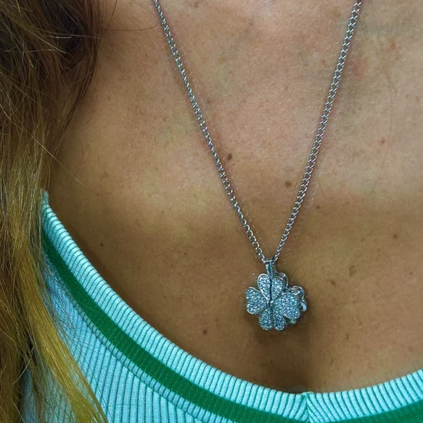 Çelik Gümüş Renk Taşlı Yonca 50 cm